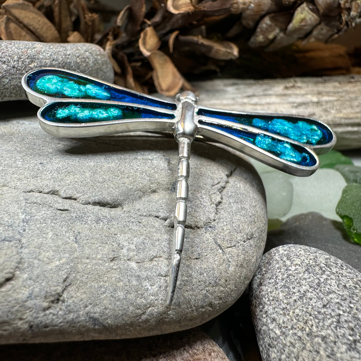 Blue Enamel Dragonfly Brooch for Women
