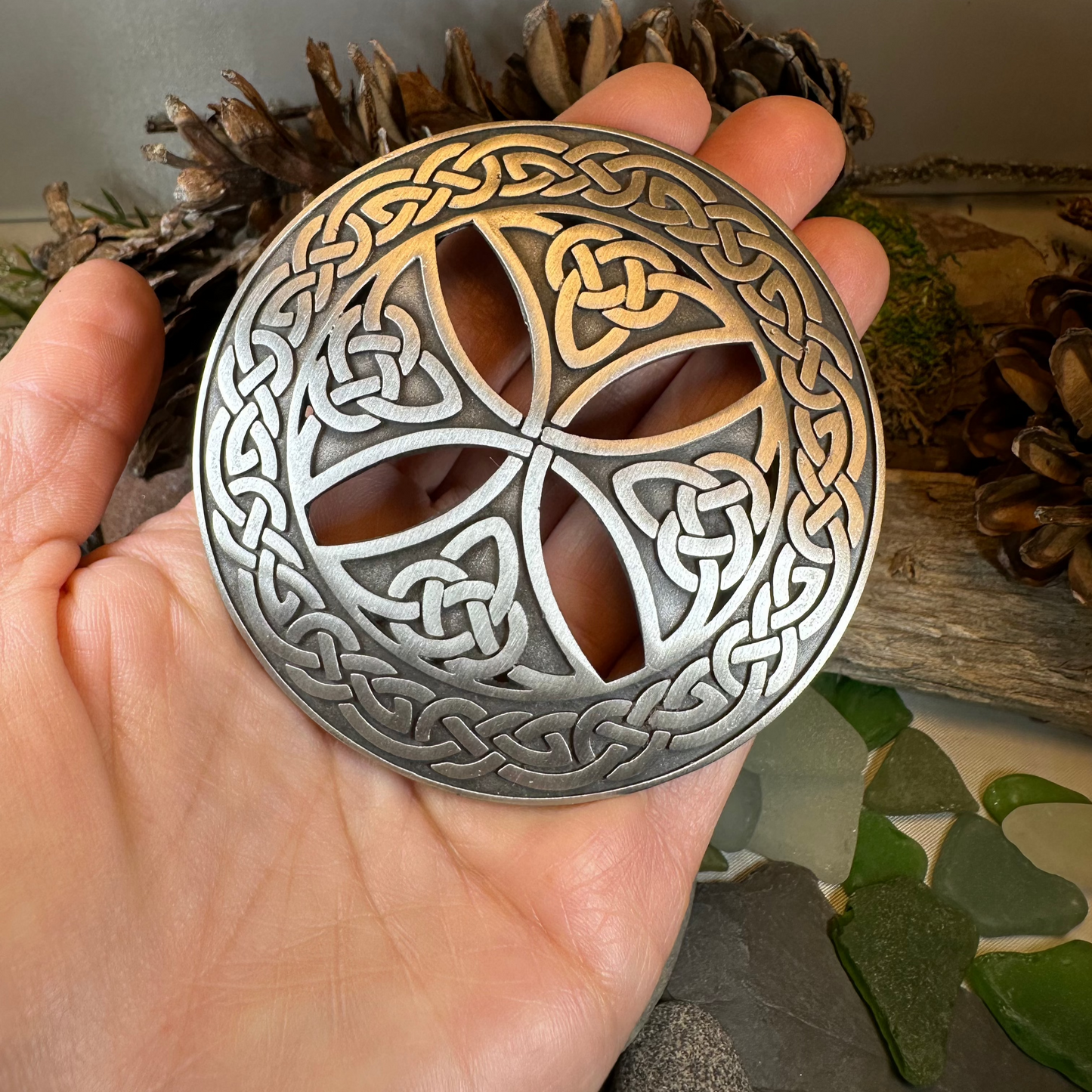Large Celtic Cross Tartan Pin - Handmade in Scotland