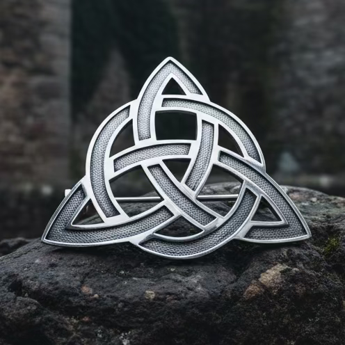 Large Celtic Triquetra Tartan Pin - Handmade in Scotland in pewter