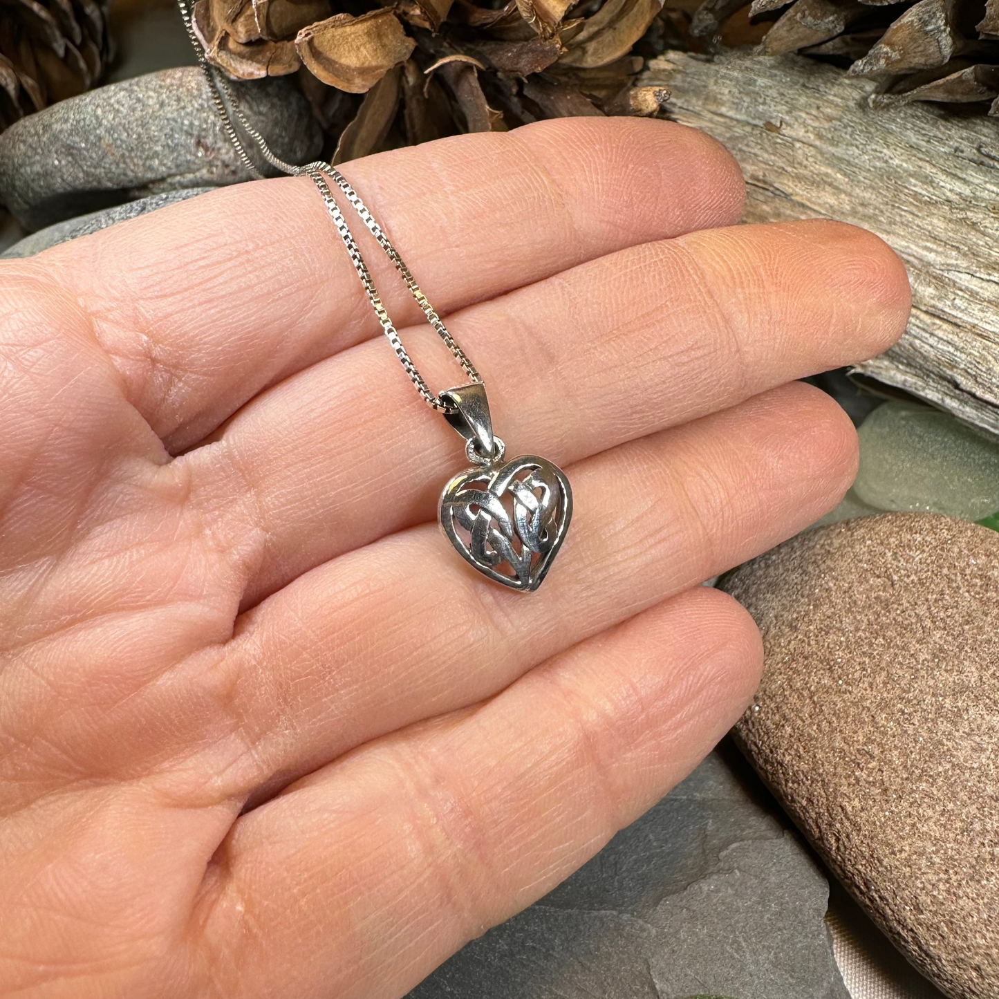 Petite Celtic Heart Necklace in Sterling Silver — view 5