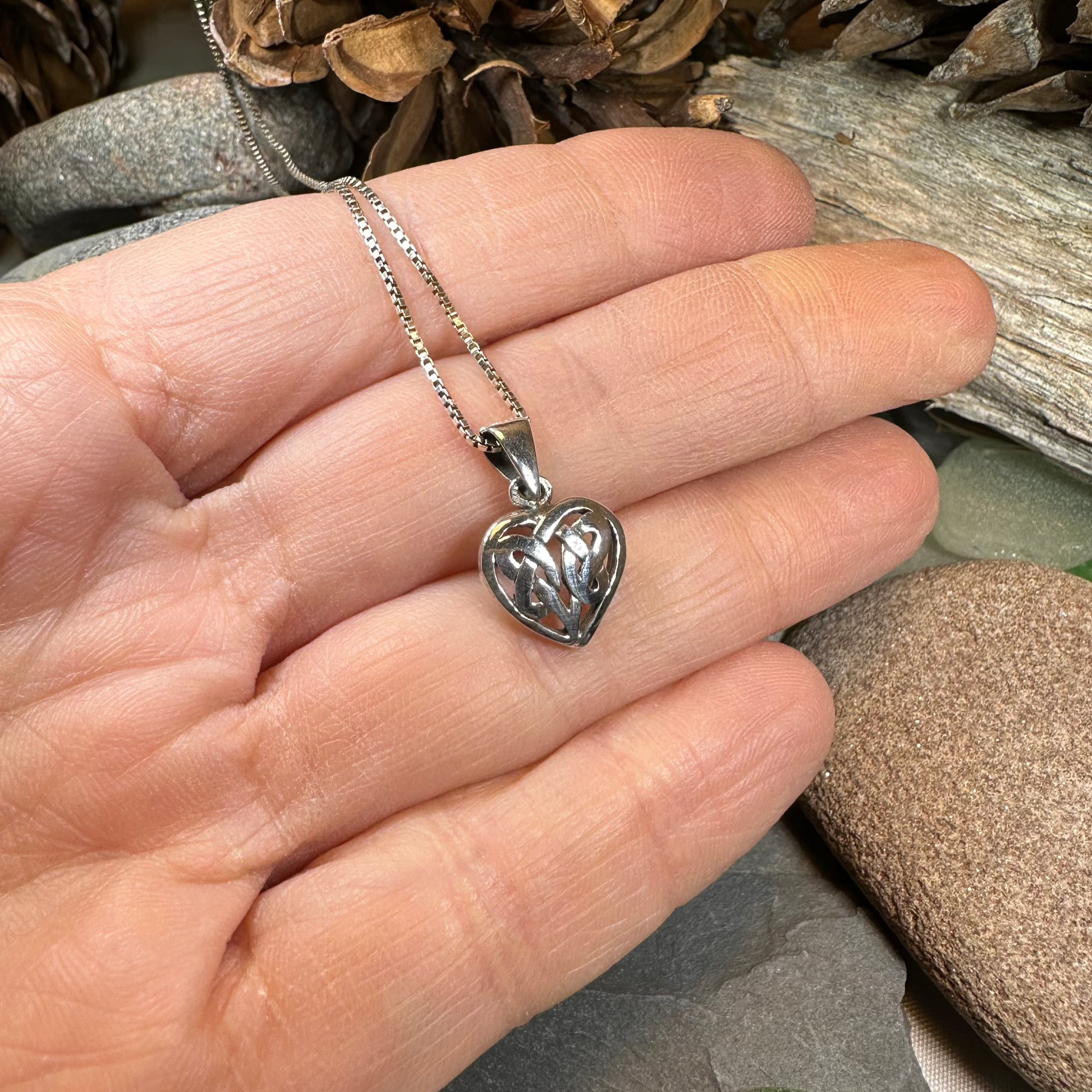 Petite Celtic Heart Necklace in Sterling Silver — view 5
