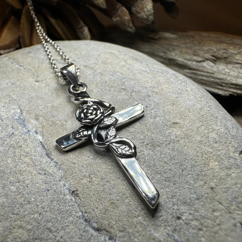 Load image into Gallery viewer, Faithful Rose Cross Necklace
