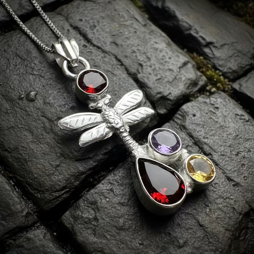 Morning Mist Dragonfly Necklace in sterling silver