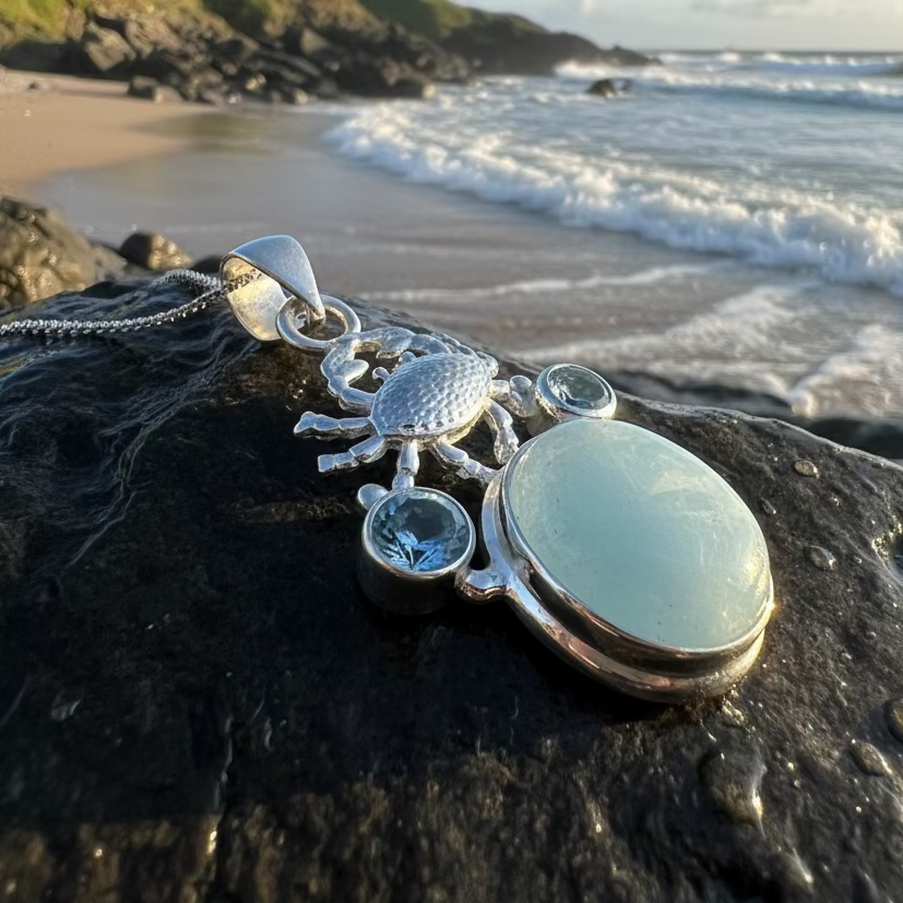 Carrie Crab Aquamarine Necklace in sterling silver