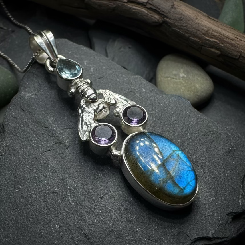 Fairy Dust Bee Necklace in silver