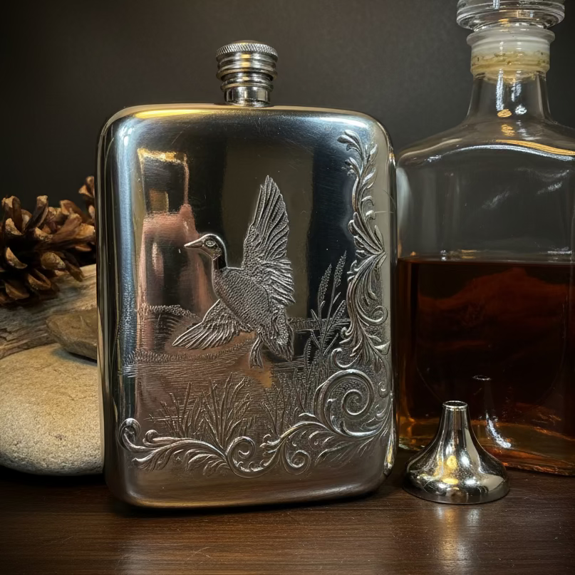 Mallard Duck Pewter Hip Flask - Handmade in England