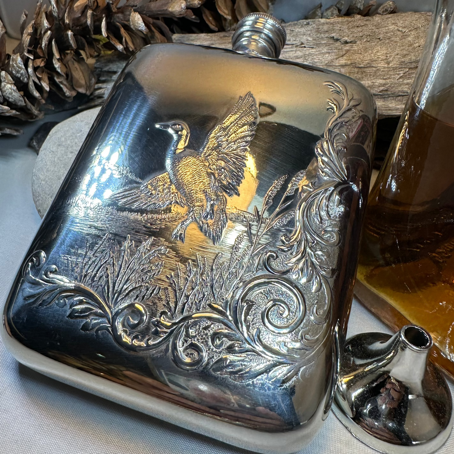 Mallard Duck Pewter Hip Flask - Handmade in England