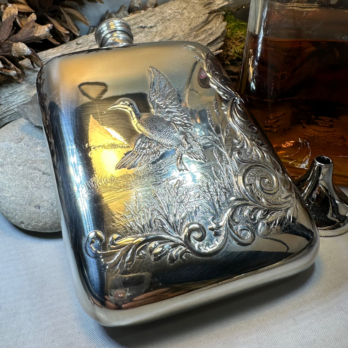 Mallard Duck Pewter Hip Flask - Handmade in England