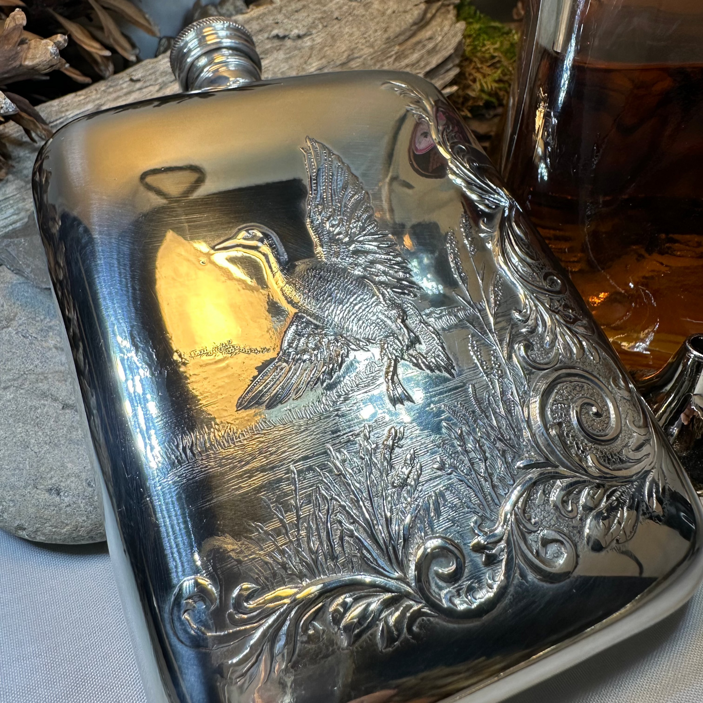 Mallard Duck Pewter Hip Flask - Handmade in England