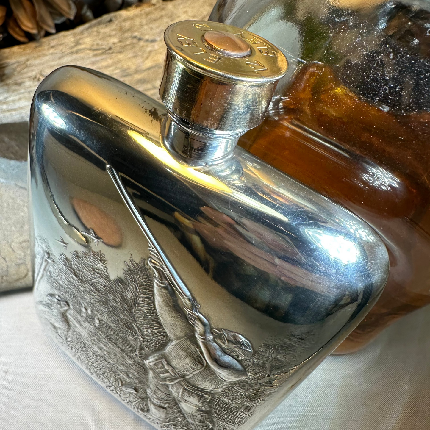 Gone Hunting Pewter Hip Flask - Handmade in England