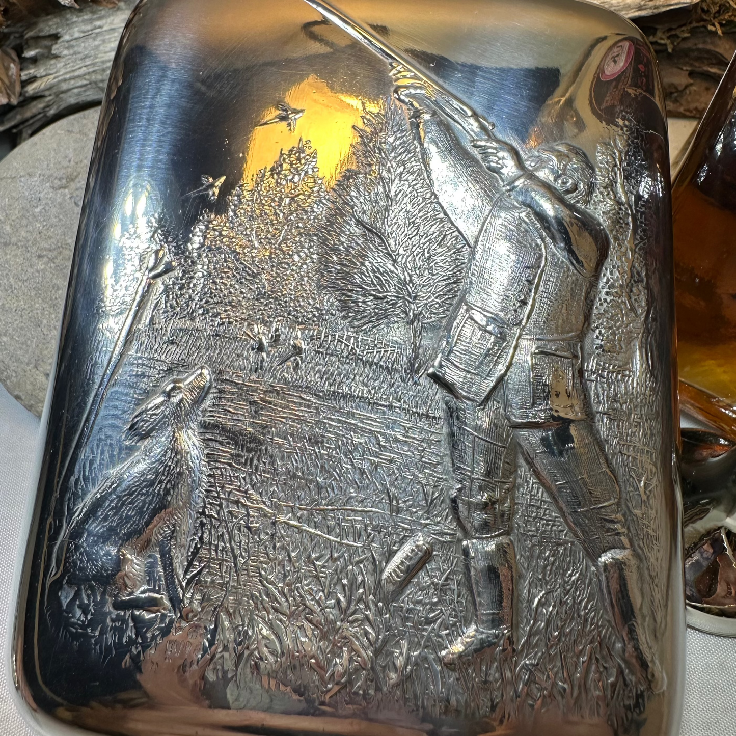 Gone Hunting Pewter Hip Flask - Handmade in England