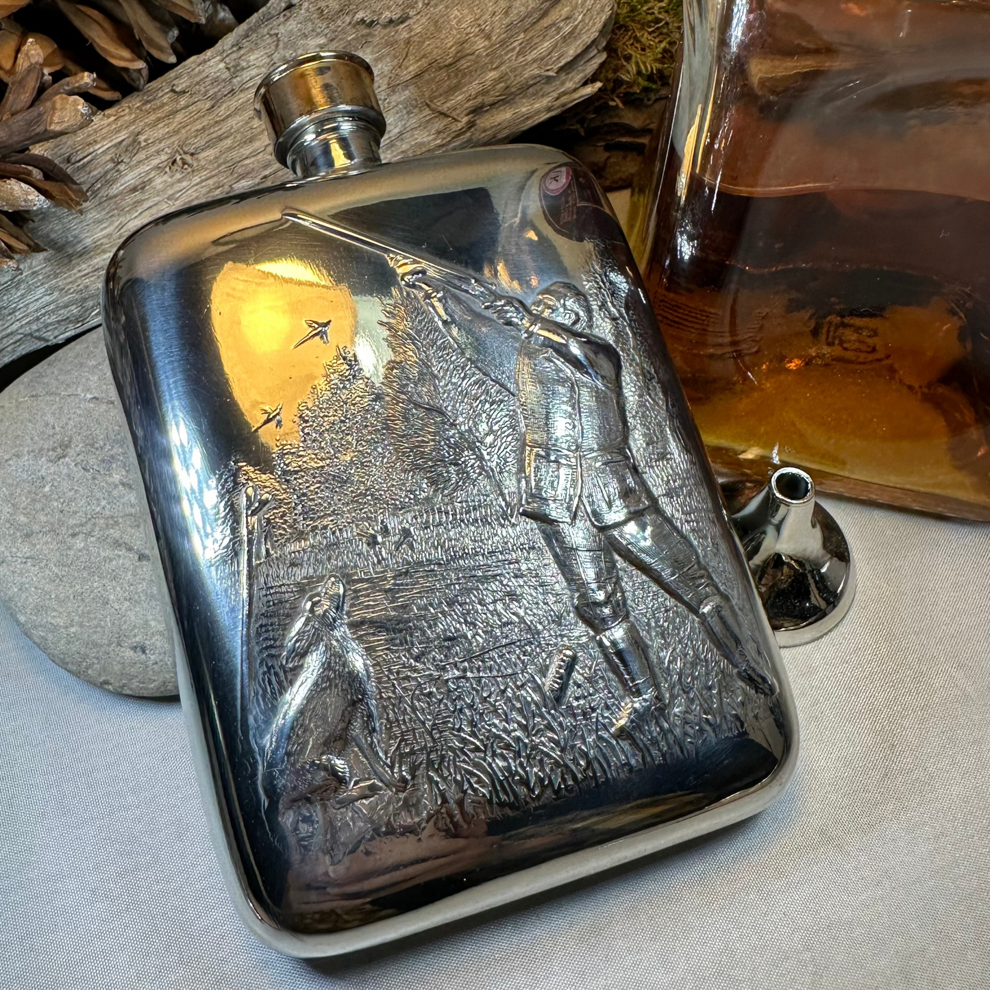 Gone Hunting Pewter Hip Flask - Handmade in England