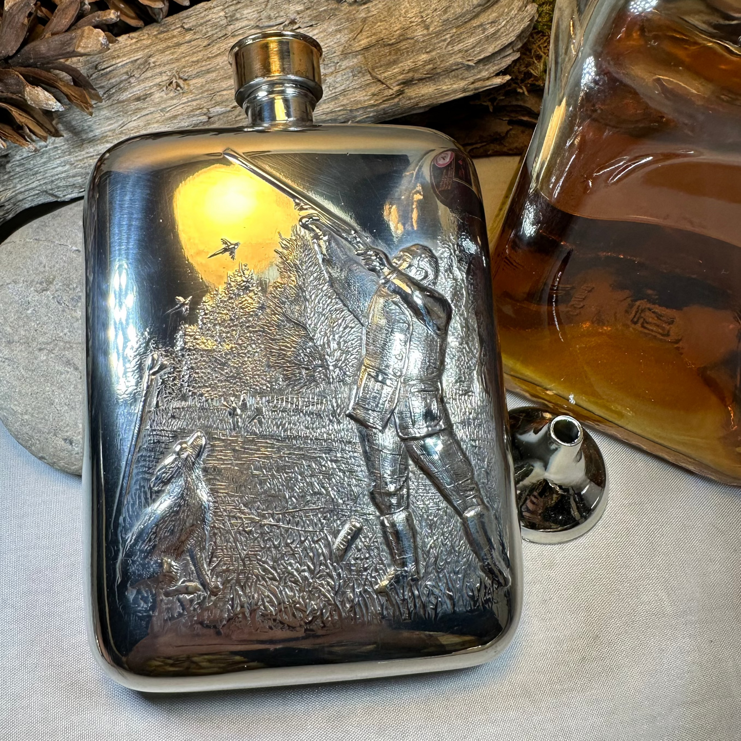 Gone Hunting Pewter Hip Flask - Handmade in England