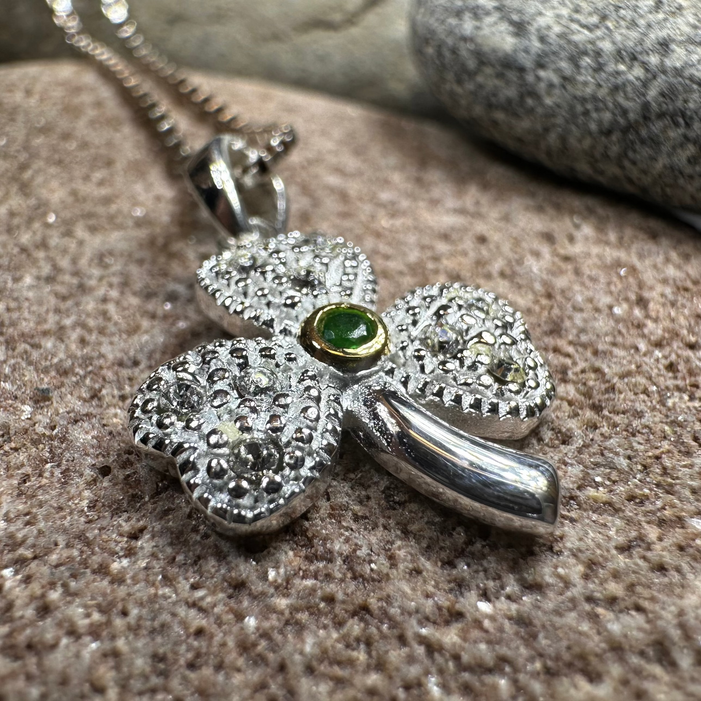 Shimmering Irish Shamrock Necklace in Sterling Silver