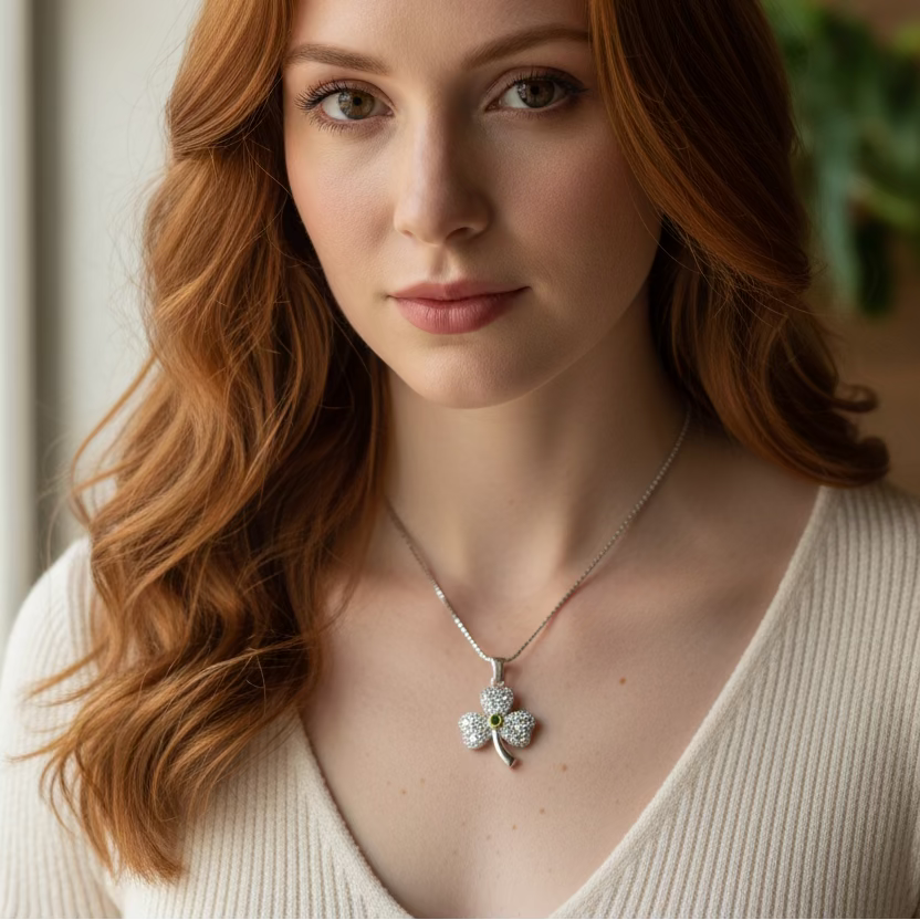 Shimmering Irish Shamrock Necklace in Sterling Silver