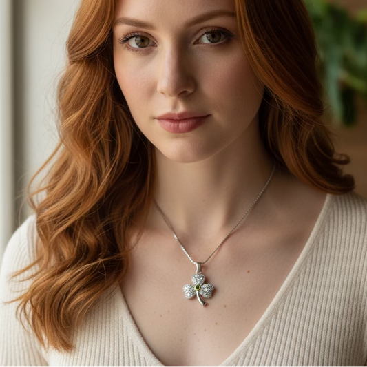 Shimmering Irish Shamrock Necklace in Sterling Silver