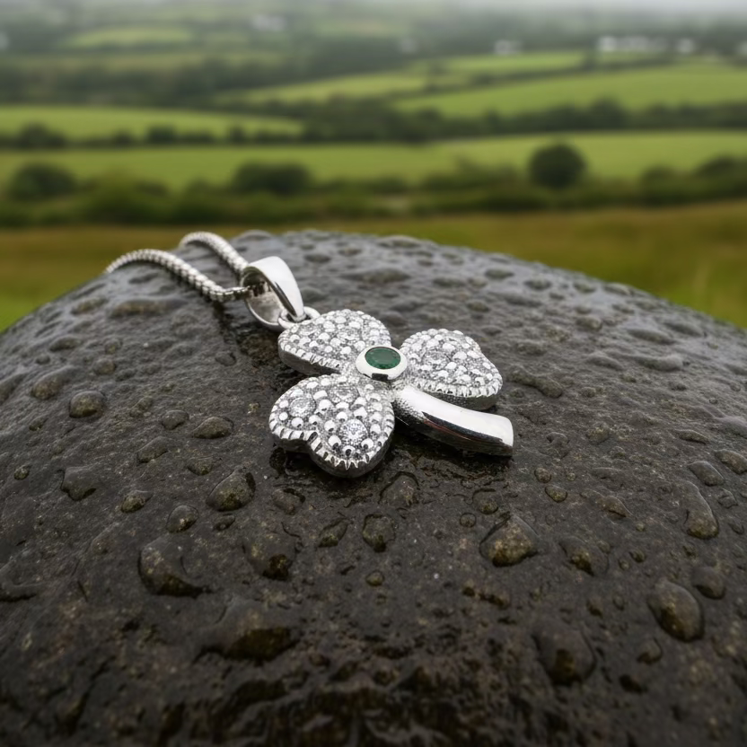 Shimmering Irish Shamrock Necklace in Sterling Silver