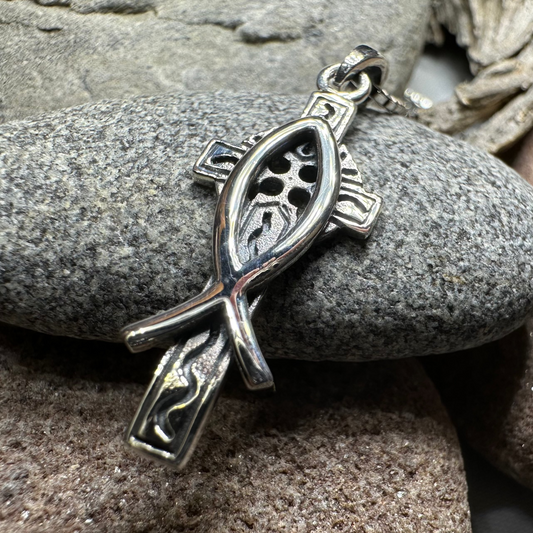 Ichthys Celtic Cross Necklace