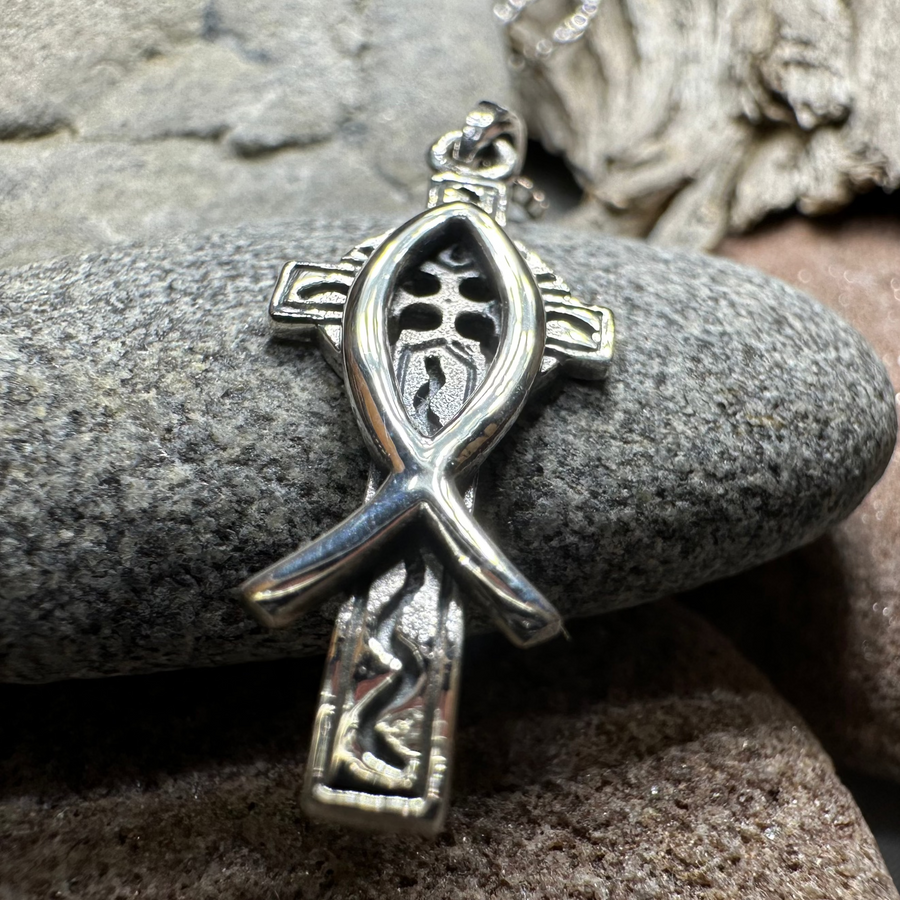Ichthys Celtic Cross Necklace