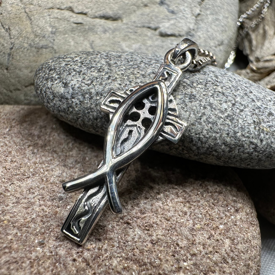 Ichthys Celtic Cross Necklace