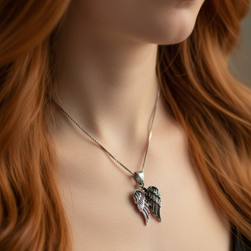 Gentle Angel Wings Necklace in Sterling Silver