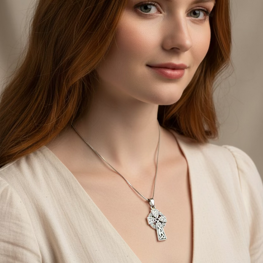 Traditional Celtic Cross Necklace in Sterling Silver