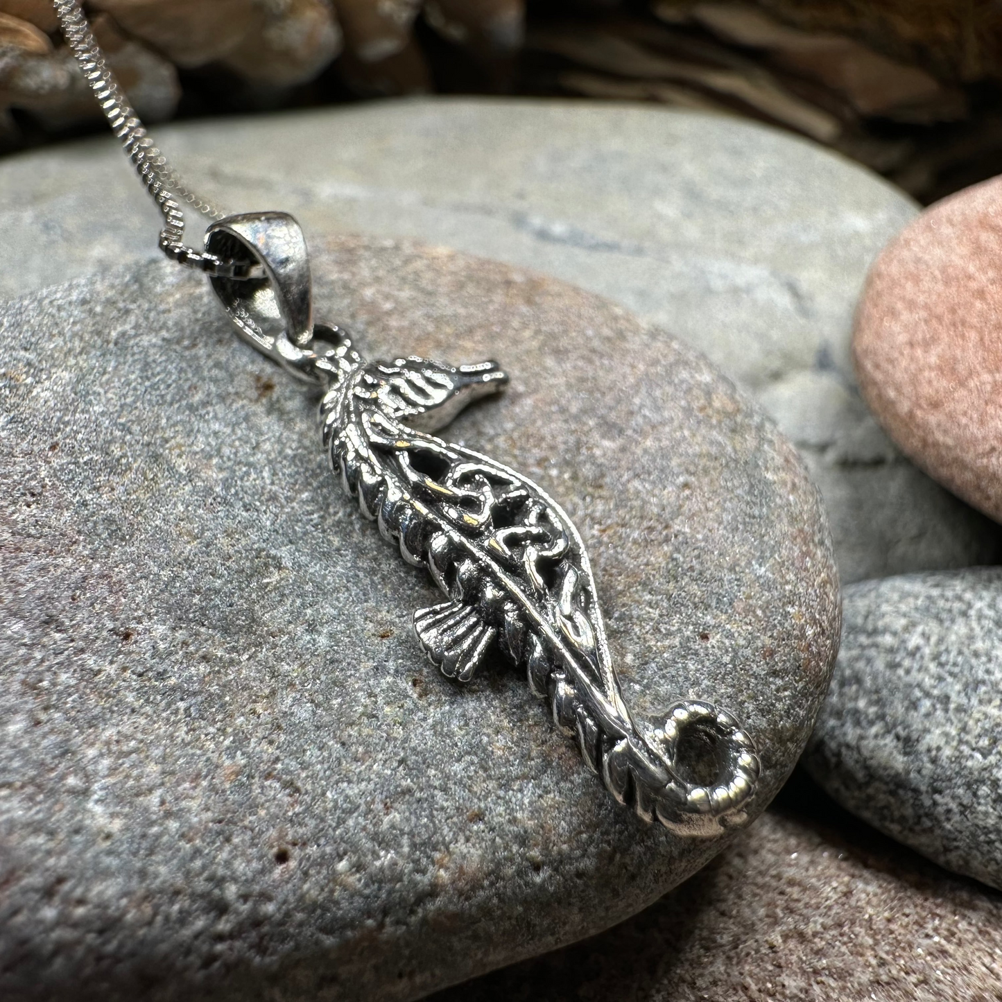 Celtic Seahorse Necklace in Sterling Silver — view 6