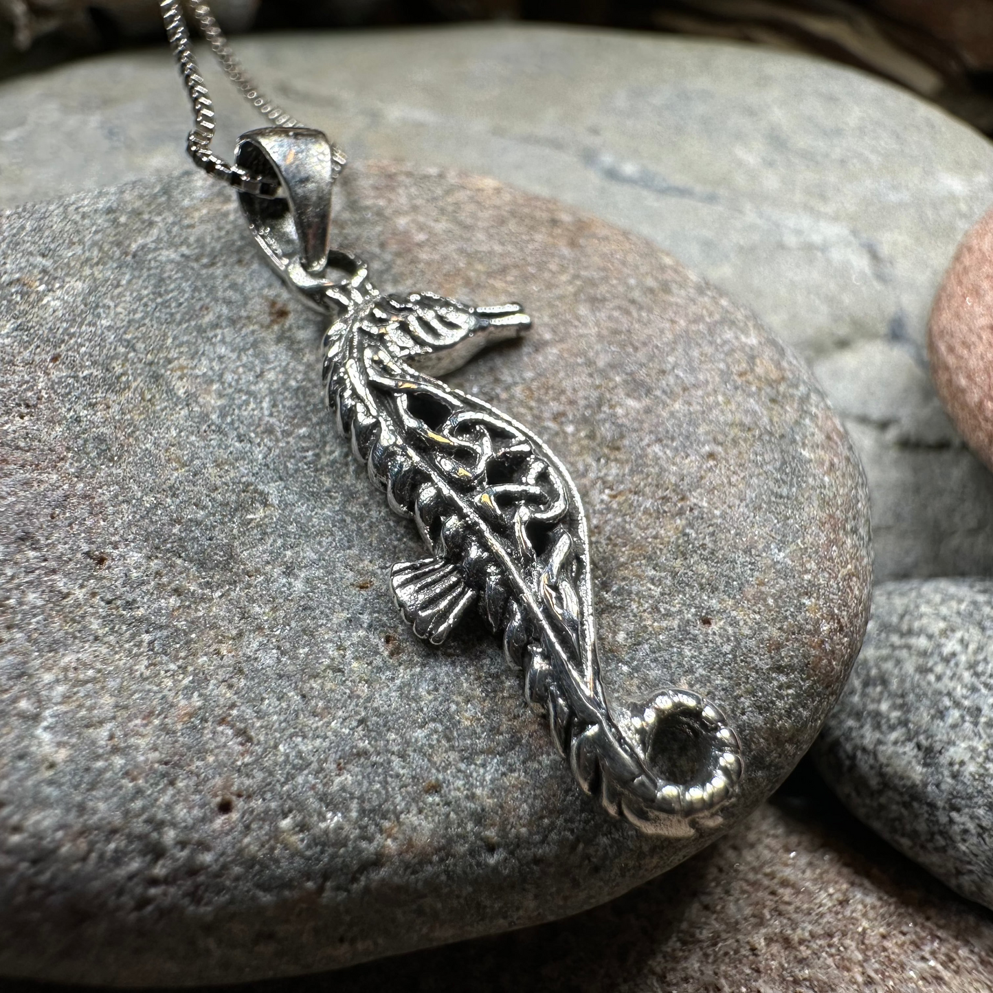 Celtic Seahorse Necklace in Sterling Silver — view 3