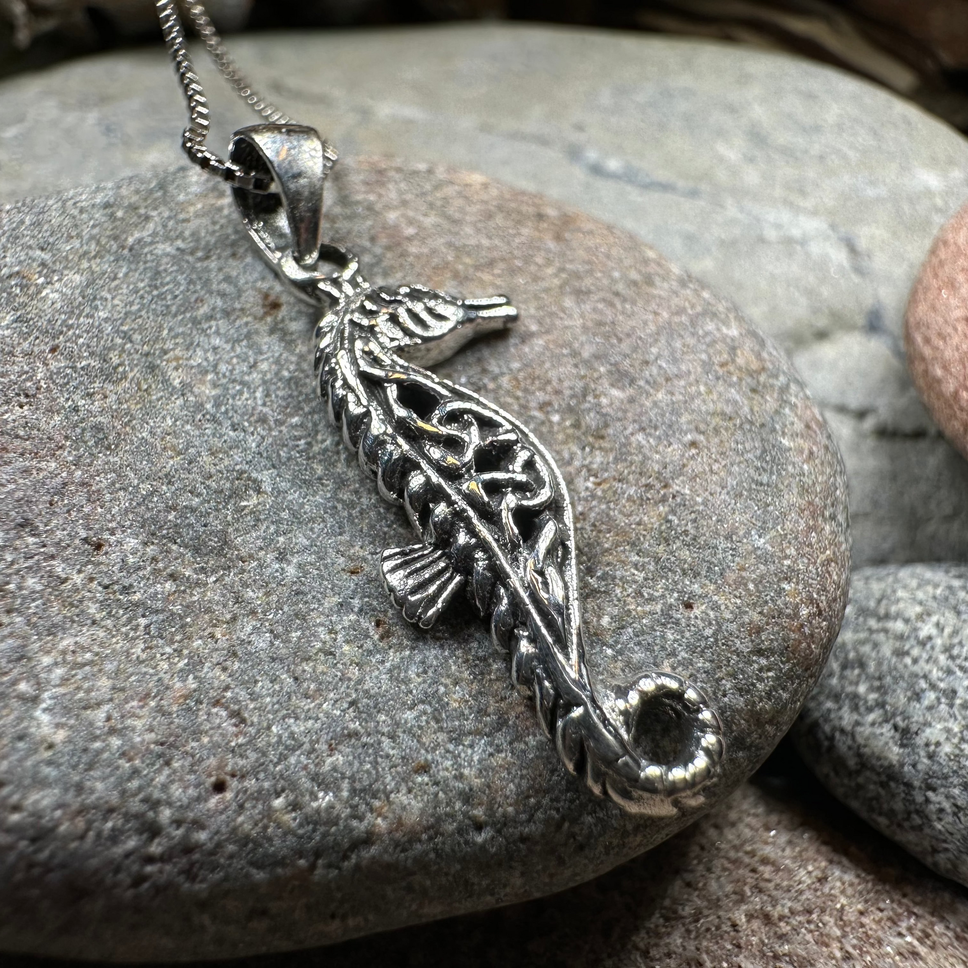 Celtic Seahorse Necklace in Sterling Silver — view 3