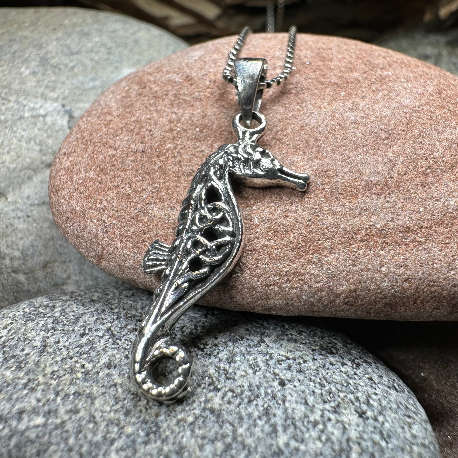 Celtic Seahorse Necklace in Sterling Silver — view 5