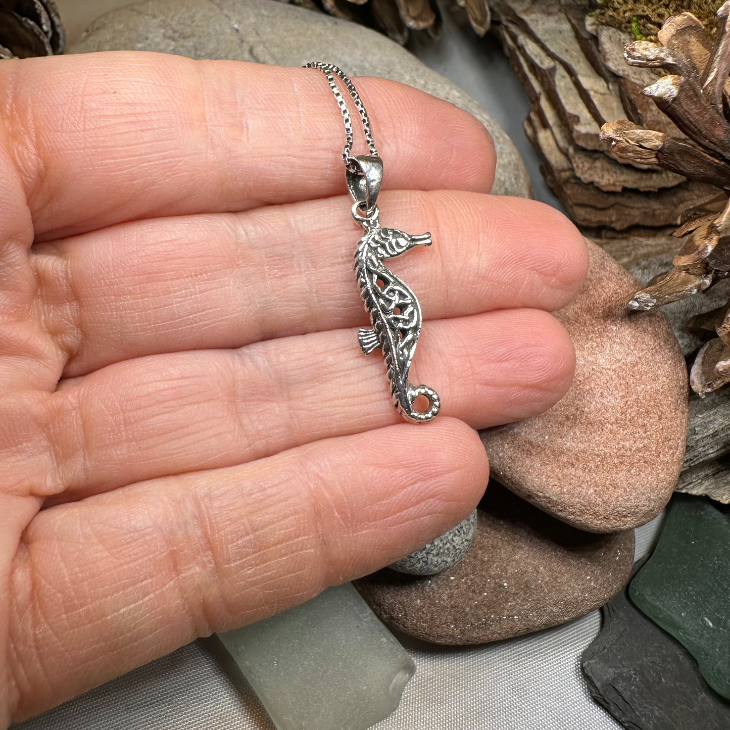 Celtic Seahorse Necklace in Sterling Silver — view 4