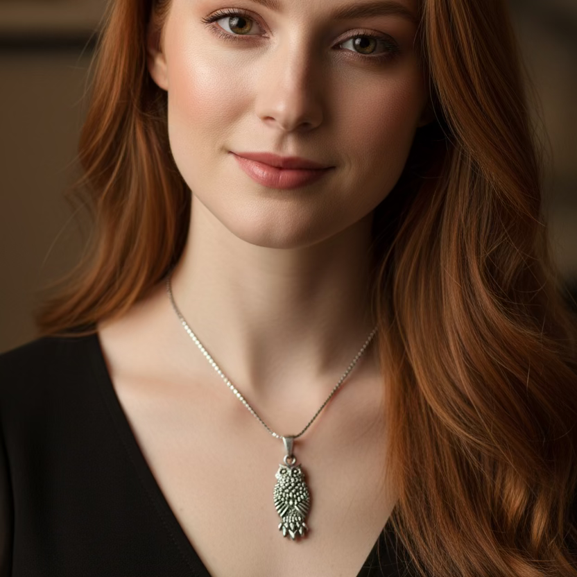 The Guardian Owl Necklace in Sterling Silver — view 2