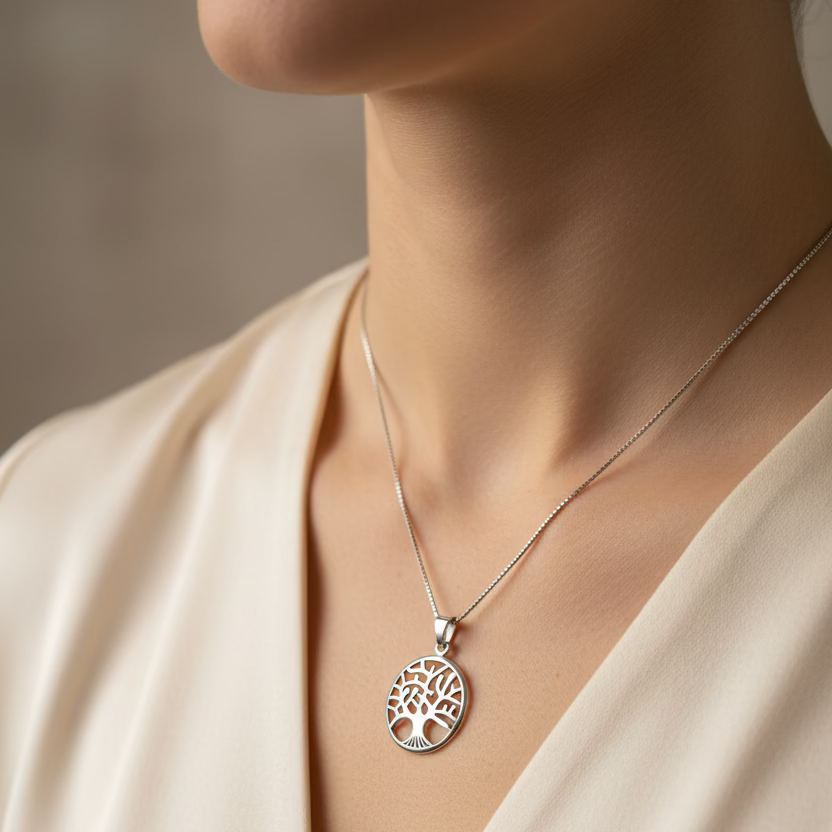Modern Tree of Life Necklace in Sterling Silver