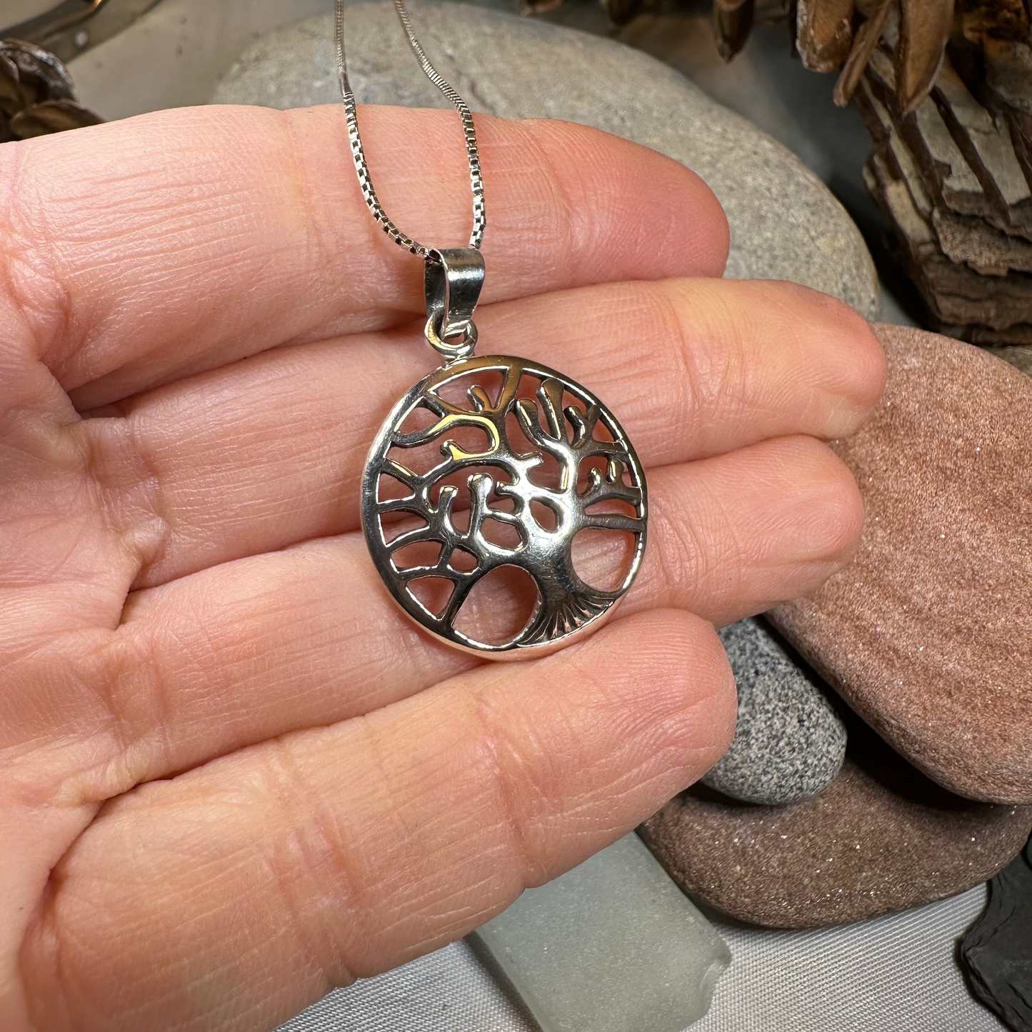 Modern Tree of Life Necklace in Sterling Silver