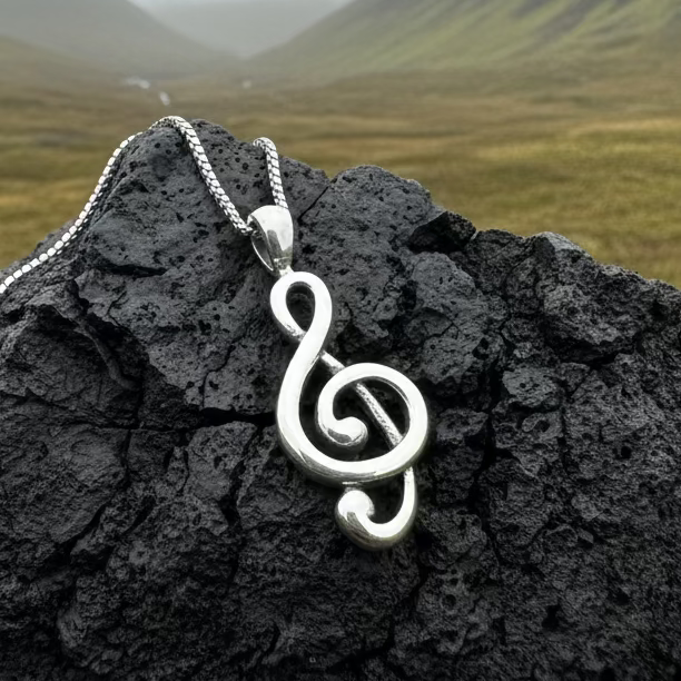 Sweet Music Note Necklace in Sterling Silver