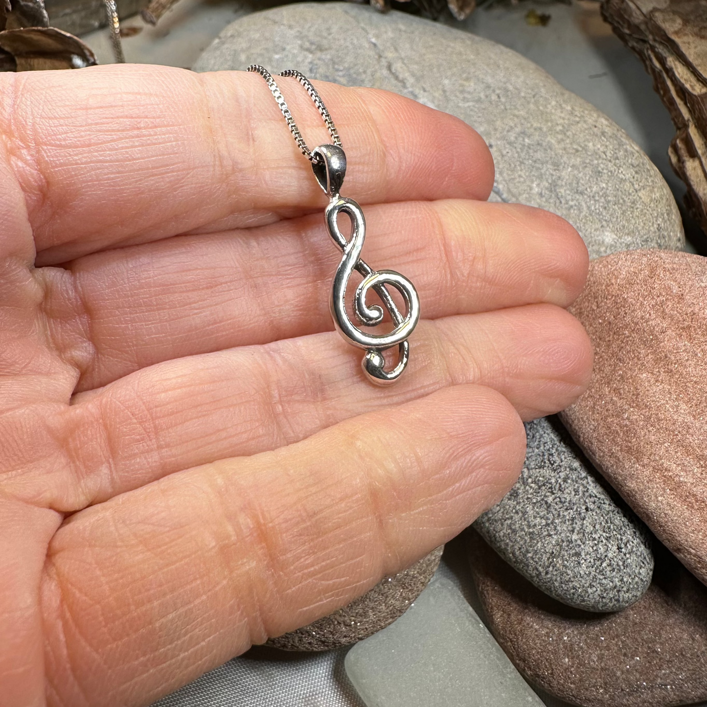 Sweet Music Note Necklace in Sterling Silver