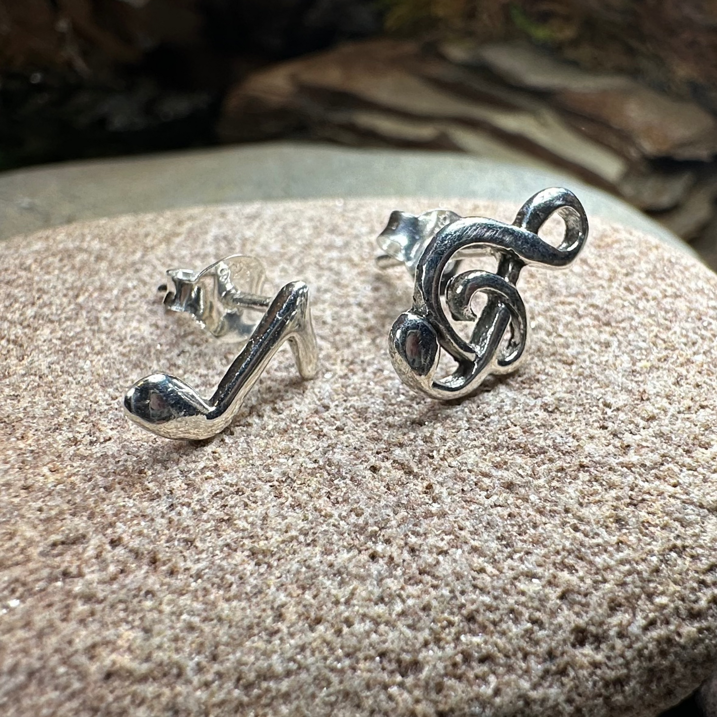 Music Note Stud Earrings in Sterling Silver — view 4