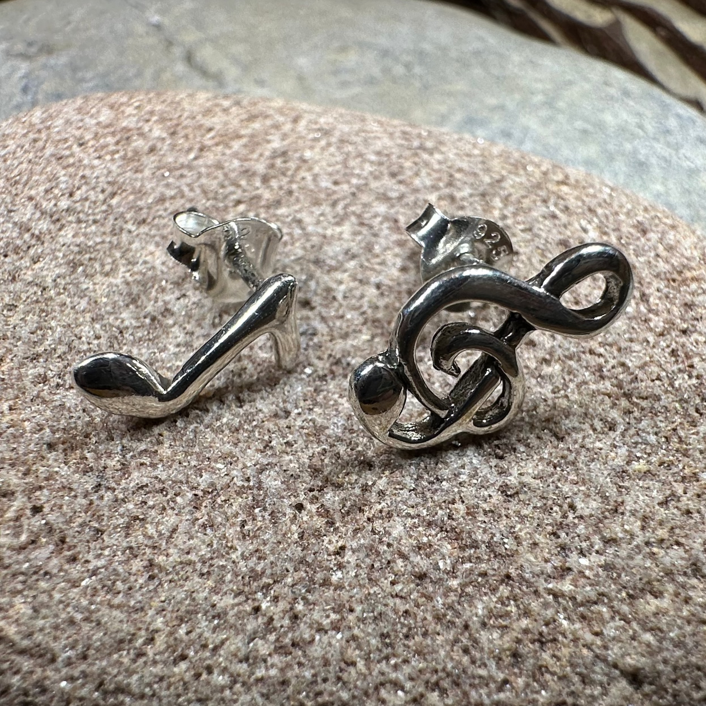 Music Note Stud Earrings in Sterling Silver — view 5