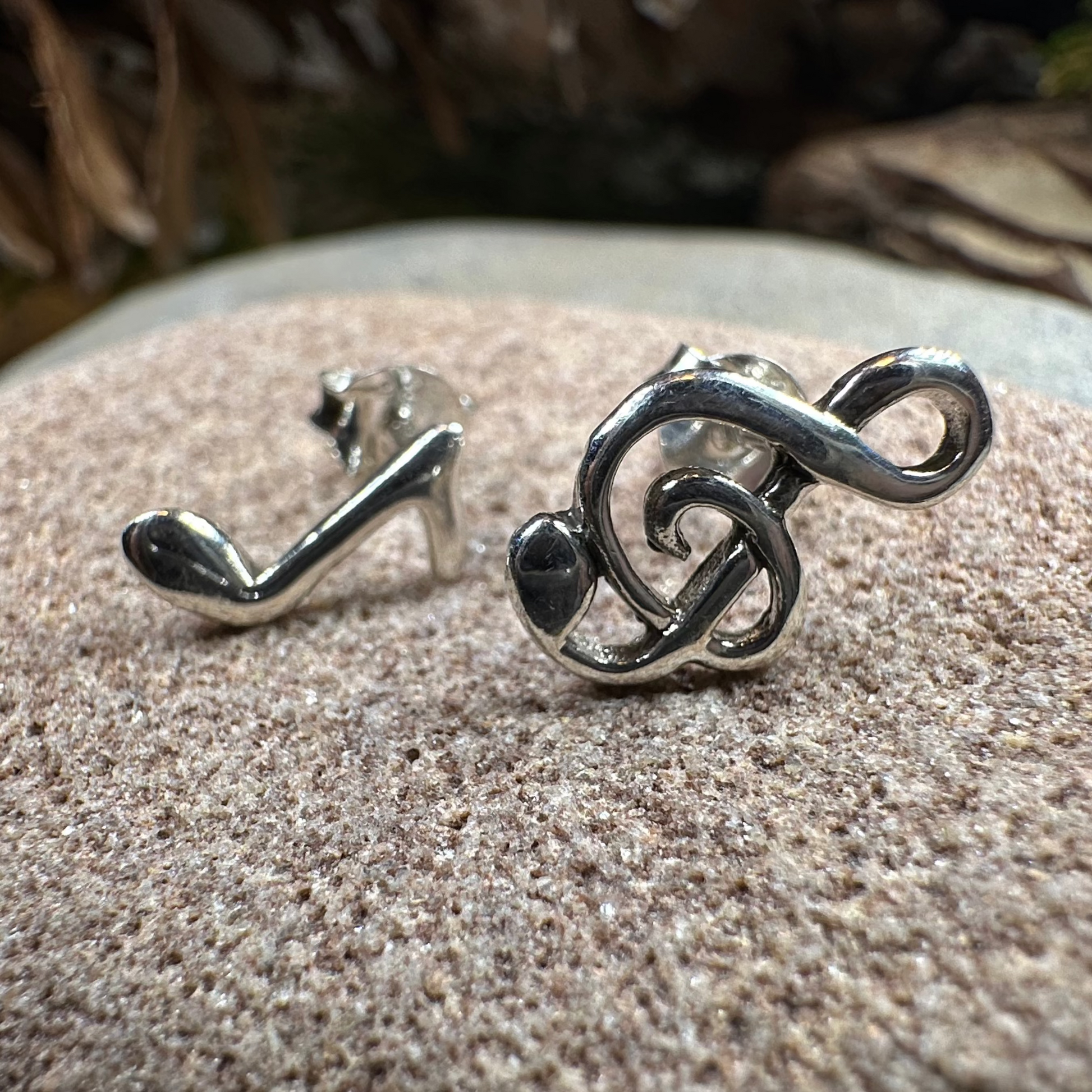 Music Note Stud Earrings in Sterling Silver — view 2