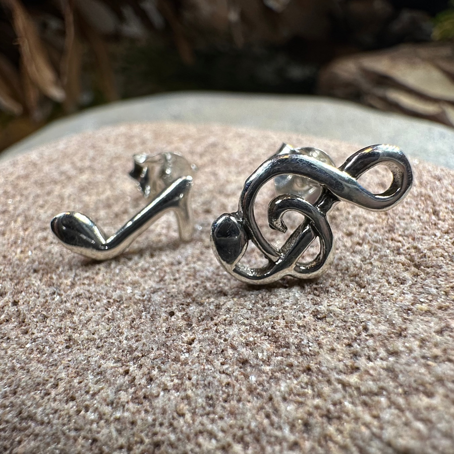 Music Note Stud Earrings in Sterling Silver