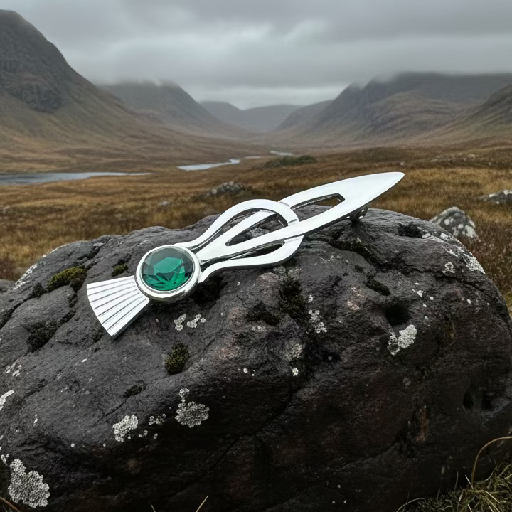 Tollak Thistle Kilt Pin with Crystal