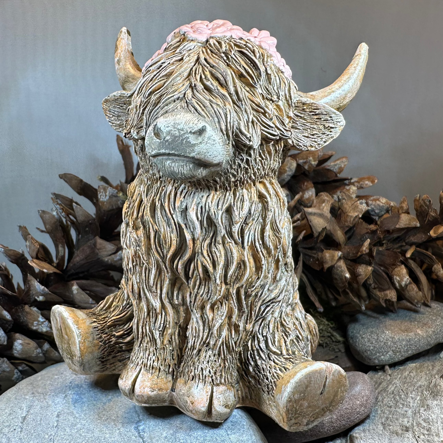 Flowers Highland Cow Figurine