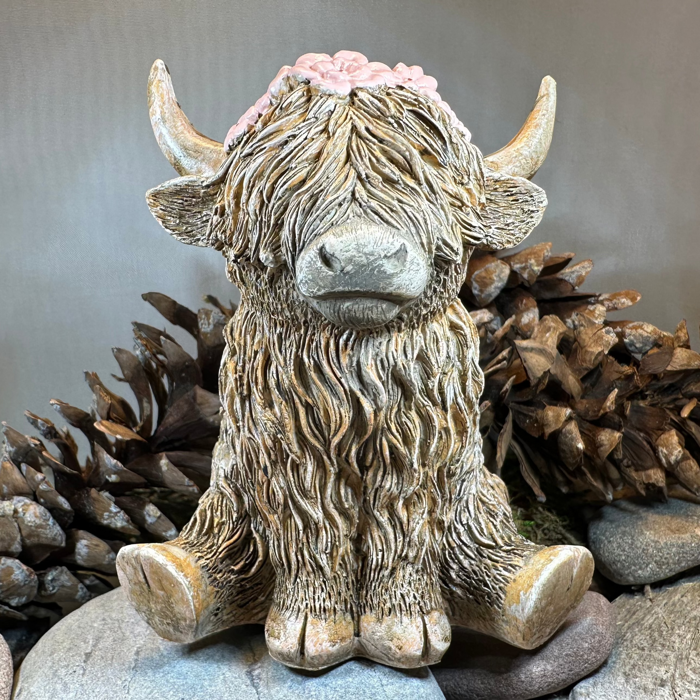 Flowers Highland Cow Figurine