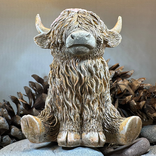 Flowers Highland Cow Figurine
