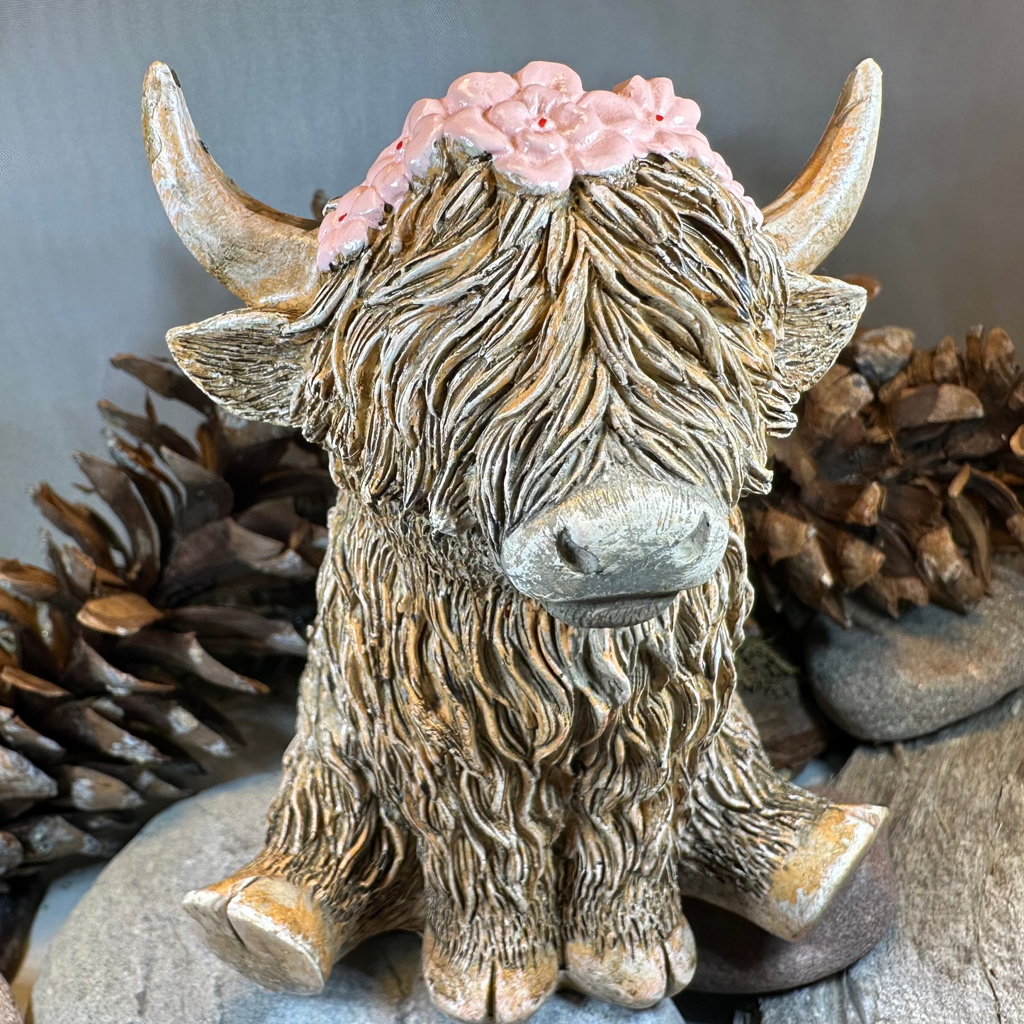 Flowers Highland Cow Figurine
