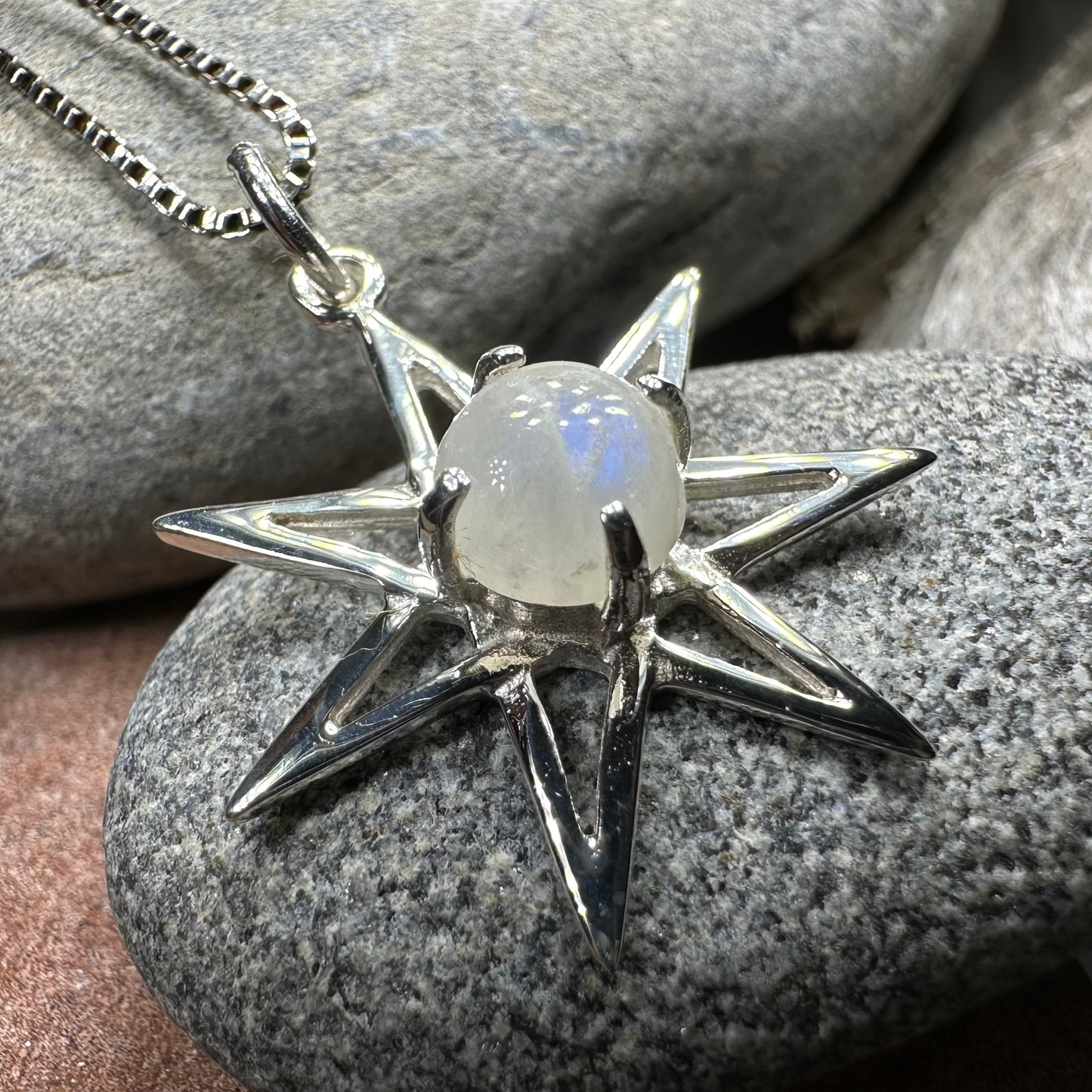 Moonstone Elven Star Necklace in Sterling Silver
