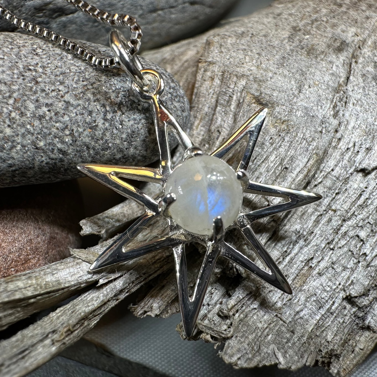 Moonstone Elven Star Necklace in Sterling Silver