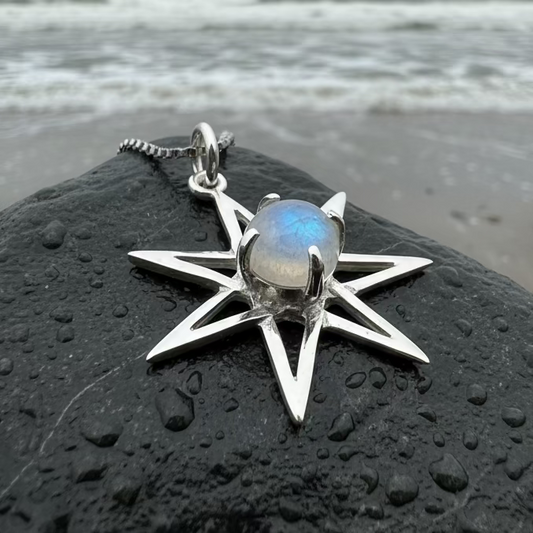 Moonstone Elven Star Necklace in Sterling Silver