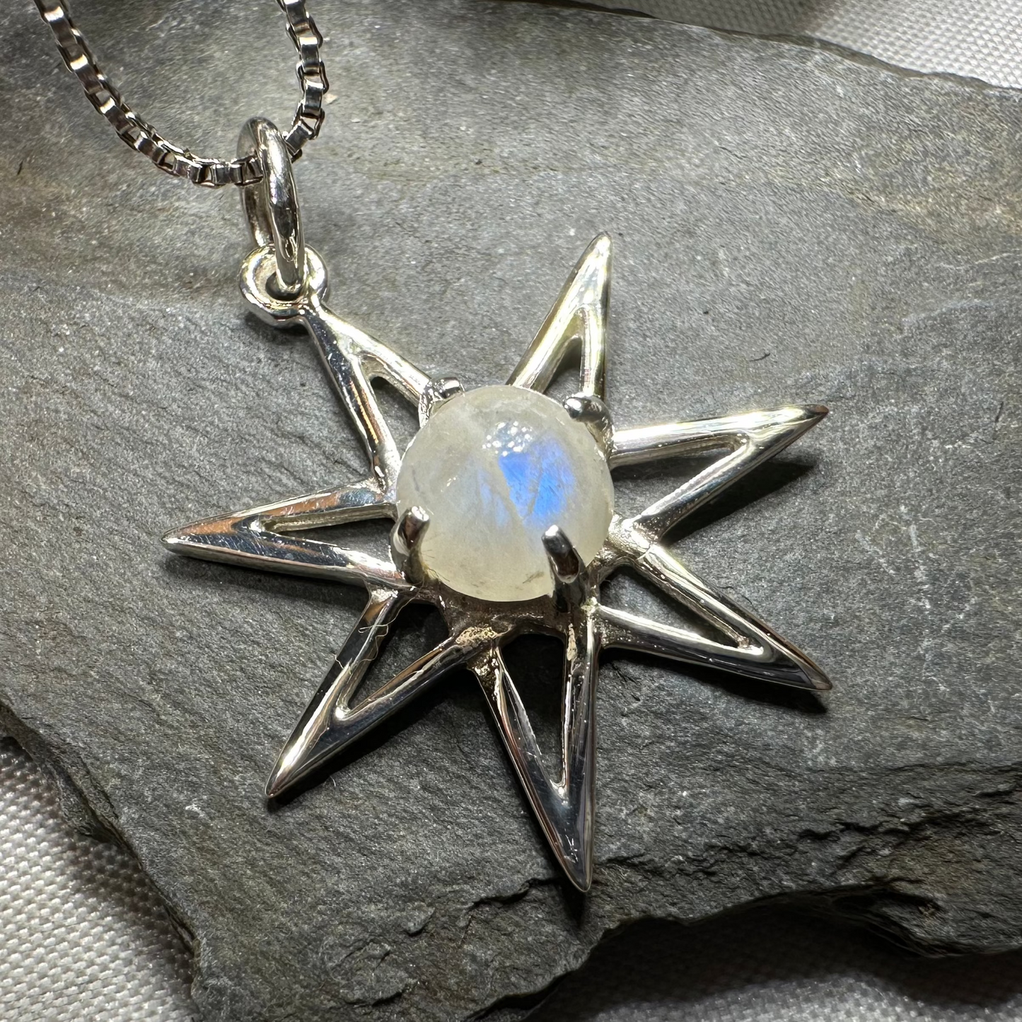 Moonstone Elven Star Necklace in Sterling Silver