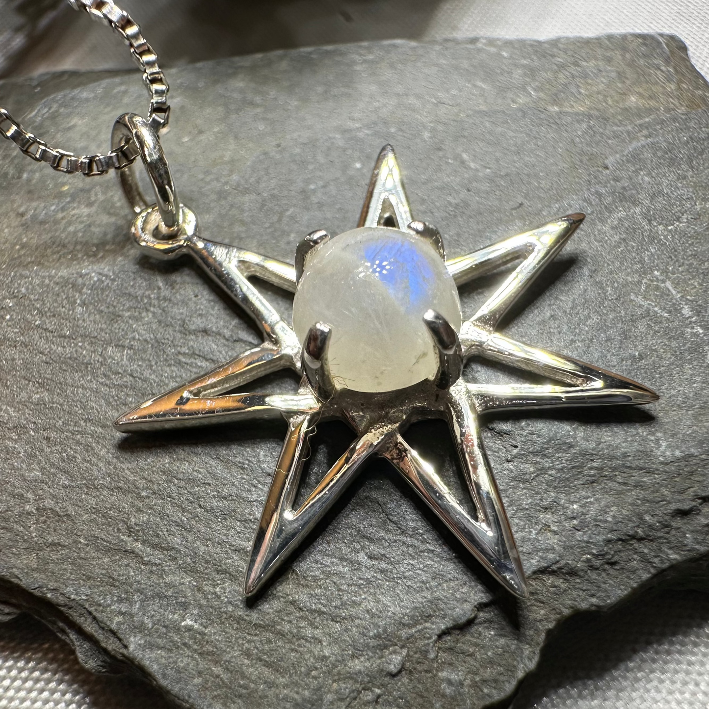 Moonstone Elven Star Necklace in Sterling Silver